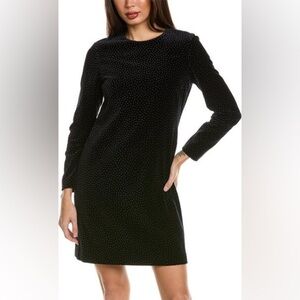 New Theory Wynter Mini Dress Polka Dot Velvet Long Sleeve Shift Black Sz 10